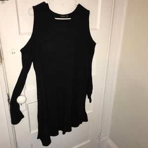 Boohoo Cold Shoulder Ribbed Black Dress